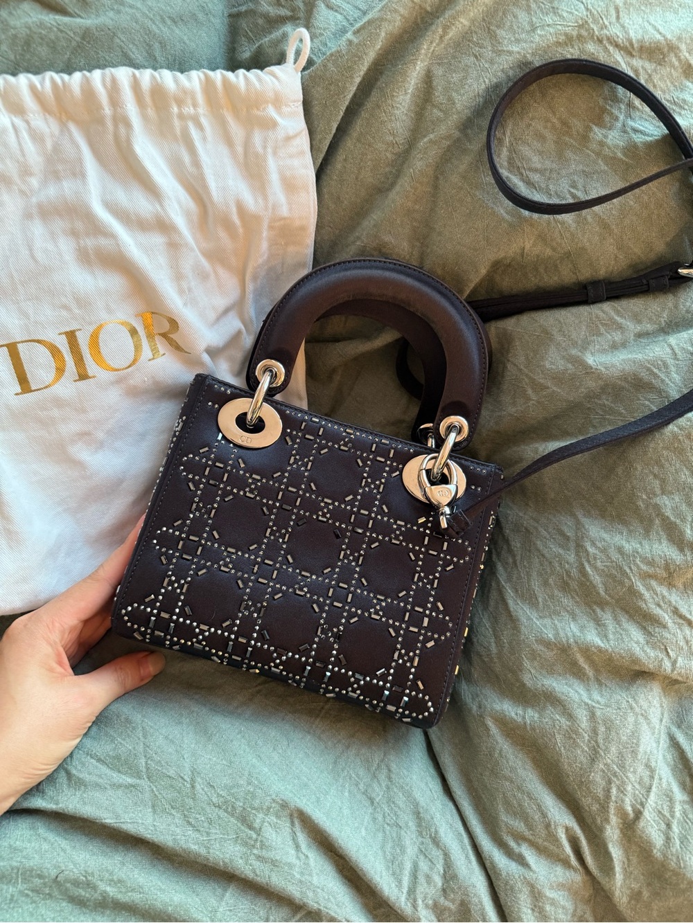 Dior Dark Navy Satin Crystal Lady Dior Mini - Picture 6 of 16